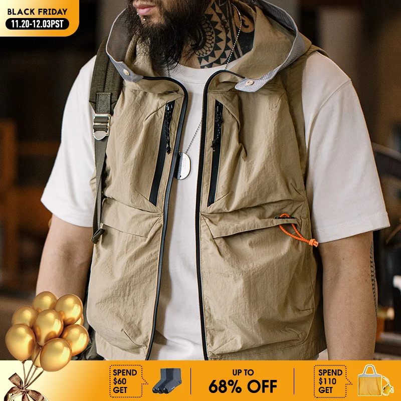 

Maden Outdoor Quick Dry Men's Vest Multi-pocket Hooded Camping Fishing Mountain Waistcoat Tactical Hunting Sleeveless Jackets