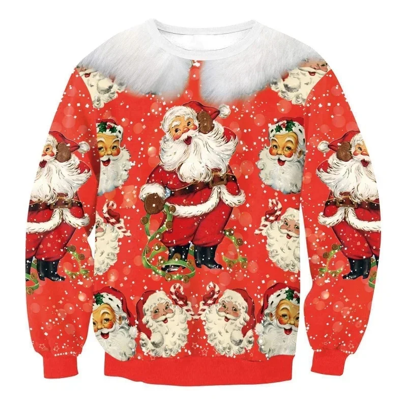Men's Funny Christmas Print Hoodie Santa 3D Print Sweatshirt Loose Long Sleeve Autumn Top Crew Neck Pullover Sweatshirt
