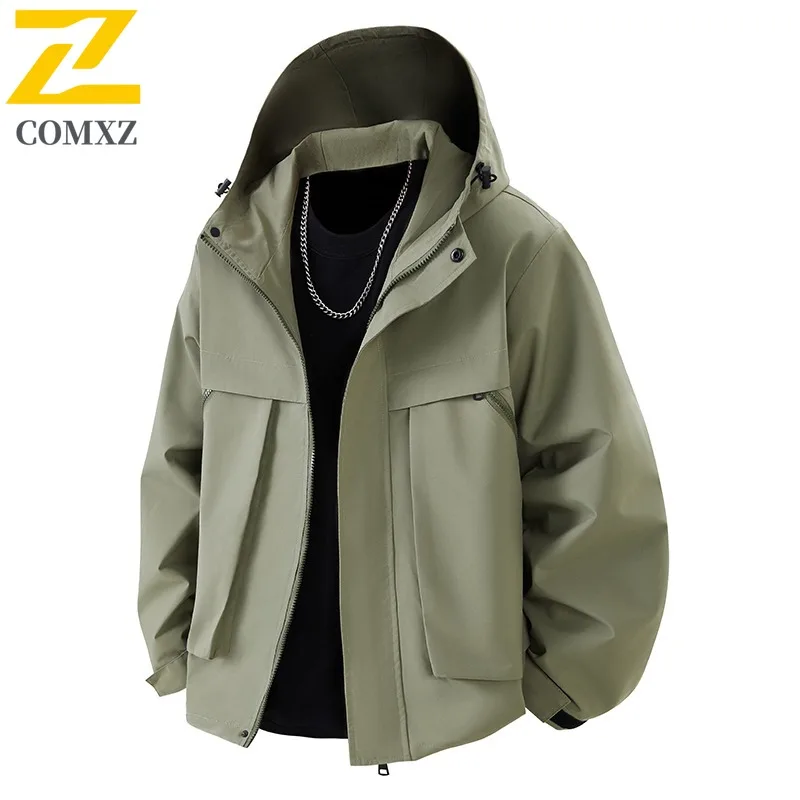 

COMXZ ветровка мужская куртка с капюшоном водонепроницаемая ветрозащитная уличная весенне-осенняя походная повседневная спортивная одежда с несколькими карманами