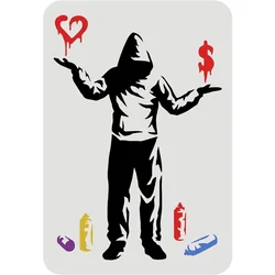 Banksy Stencil 11.7x8.3inch Reusable Banksy - Love or Money Stencil Hoodie Man Pattern Drawing Stencil Banksy Decoration