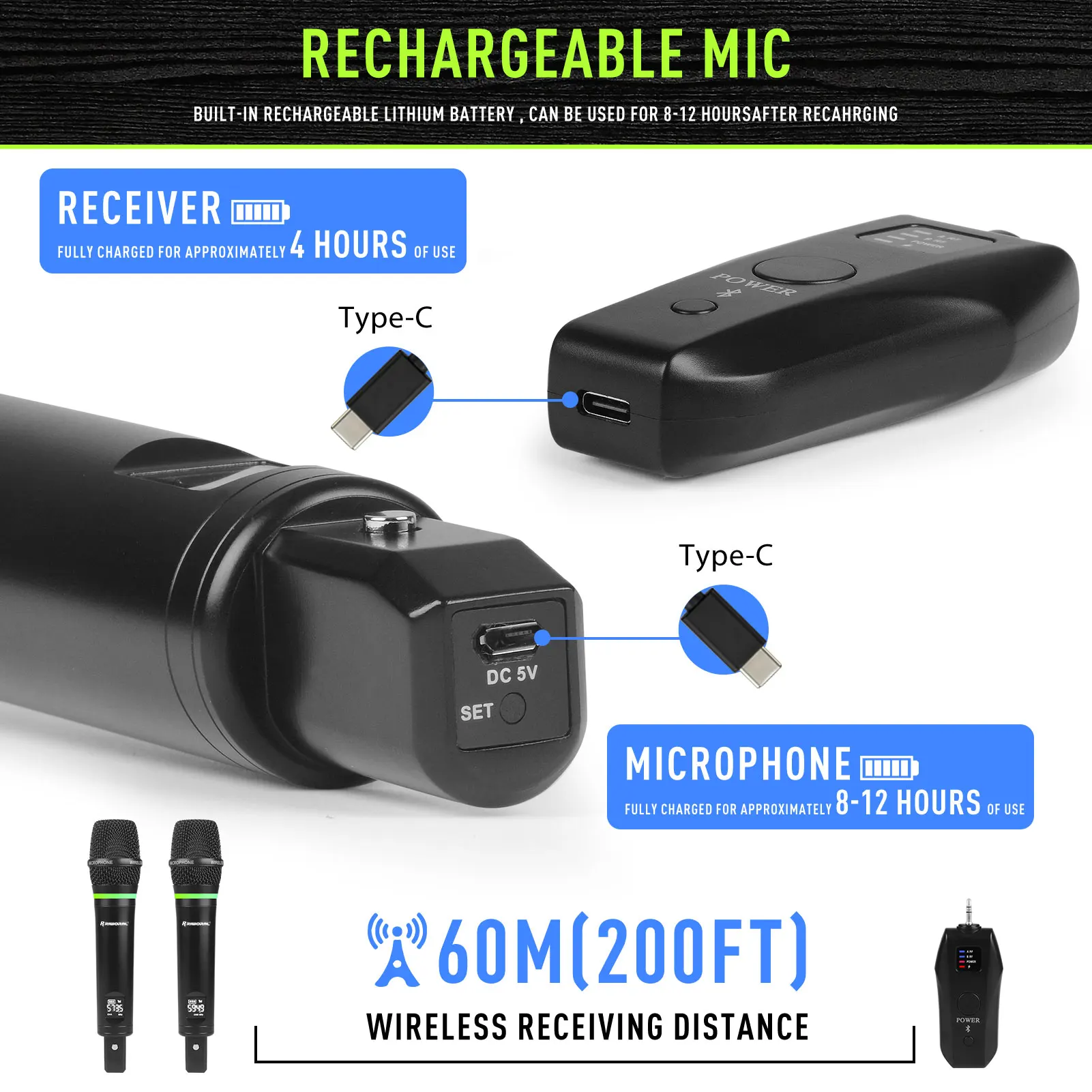 2026 RS-2 أداء مرحلة المضيف قابلة للشحن المهنية كاروكي ميكروفون لاسلكي محمول باليد #2