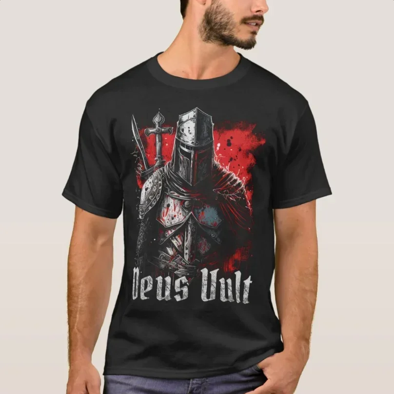 

"Deus Vult" Medieval Crusader Knights Templar T-Shirt 100% Cotton O-Neck Summer Short Sleeve Casual Mens T-shirt Size S-3XL