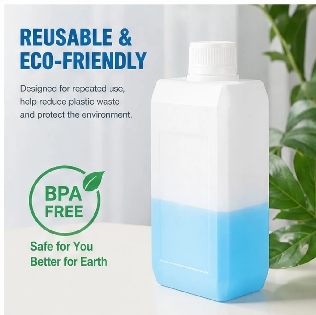 1 Liter Food Grade Storage Bottle Hdpe Plastic Reusable Juice Oil Container Compact Flat Shape Compatible for Adhesives Samples