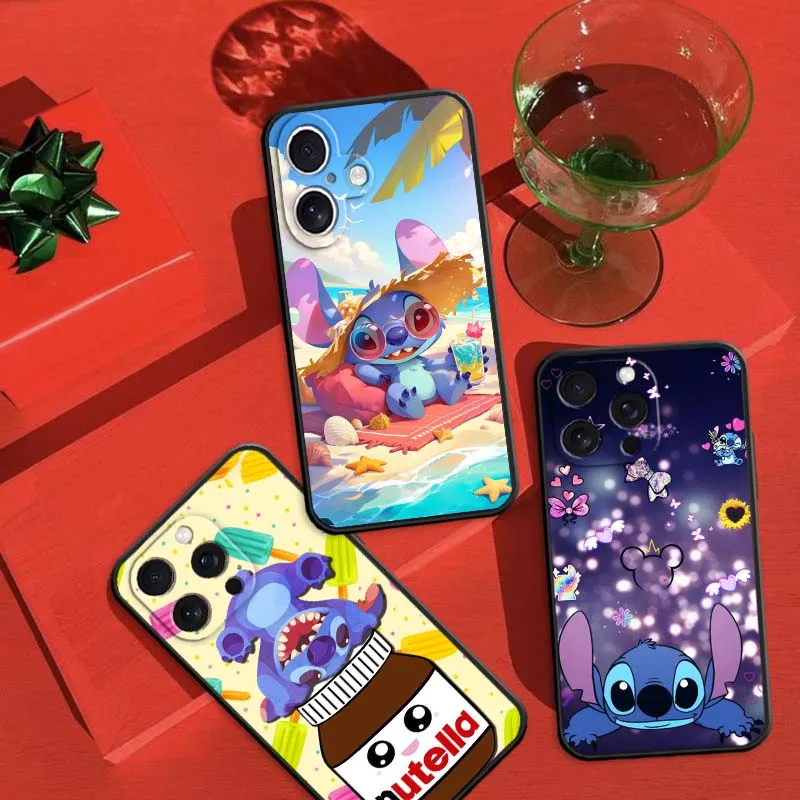 

Cool Lilo&Stitch Anime Phone Case For Apple iPhone 16 16E 15 14 13 12 11 XS X Pro Max Plus Black Soft Silicone Cover