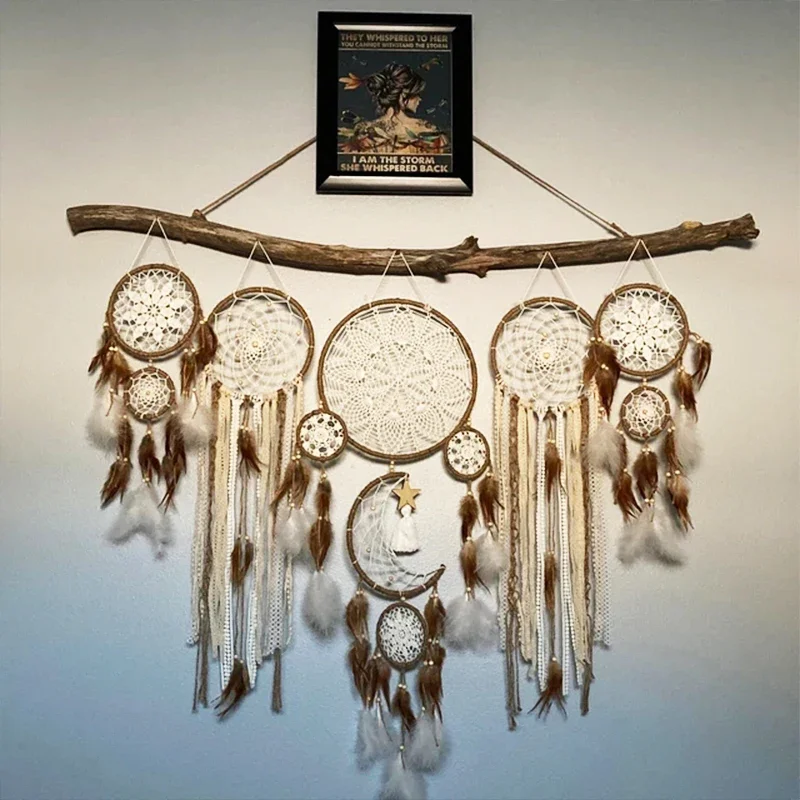 5pcs/set Dream Catcher Feathers Handmade Dreamcatcher Home Living Room Bedroom Wall Hanging Decoration(no Light and Wood Stick)
