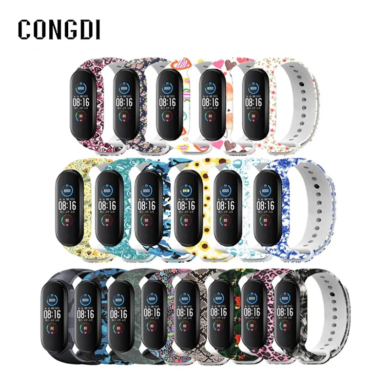 Printed Strap For Xiaomi Mi Band 3 4 5 6 Silicone Wristband Replacement For Miband 6 5 Mi3 4 Bracelet Colorful Flowers Watchband