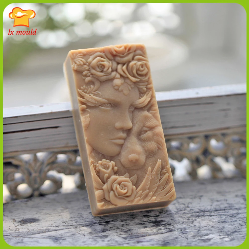 Woman & Beast Silicone Mold Fondant Cake Baking Mould Handmade Soap Candle Stone Aroma Diffuser Molds- Maiden and Lion