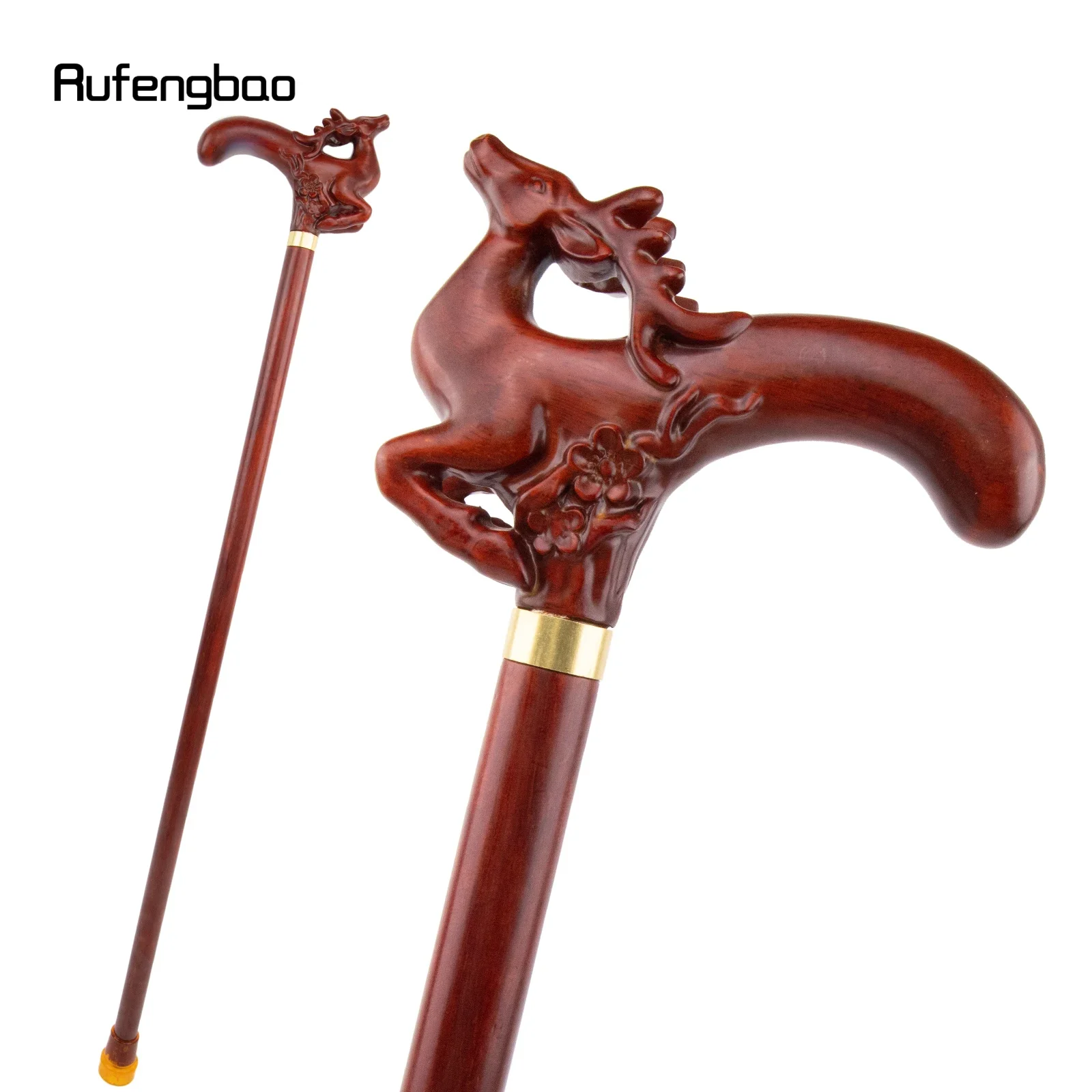 Brown Deer Wooden Single Joint Fashion Walking Stick Decorative Cospaly Cane Halloween Mace Crutch  Wand Crosier 95cm