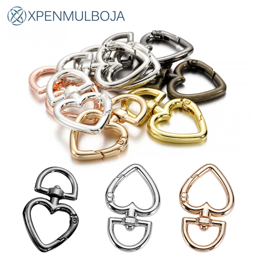 

3/5Pcs Heart Shape Metal Spring Clasp Hooks Carabiner Key Rings Connectors For DIY Keychain Jewelry Making Crafts Accessories