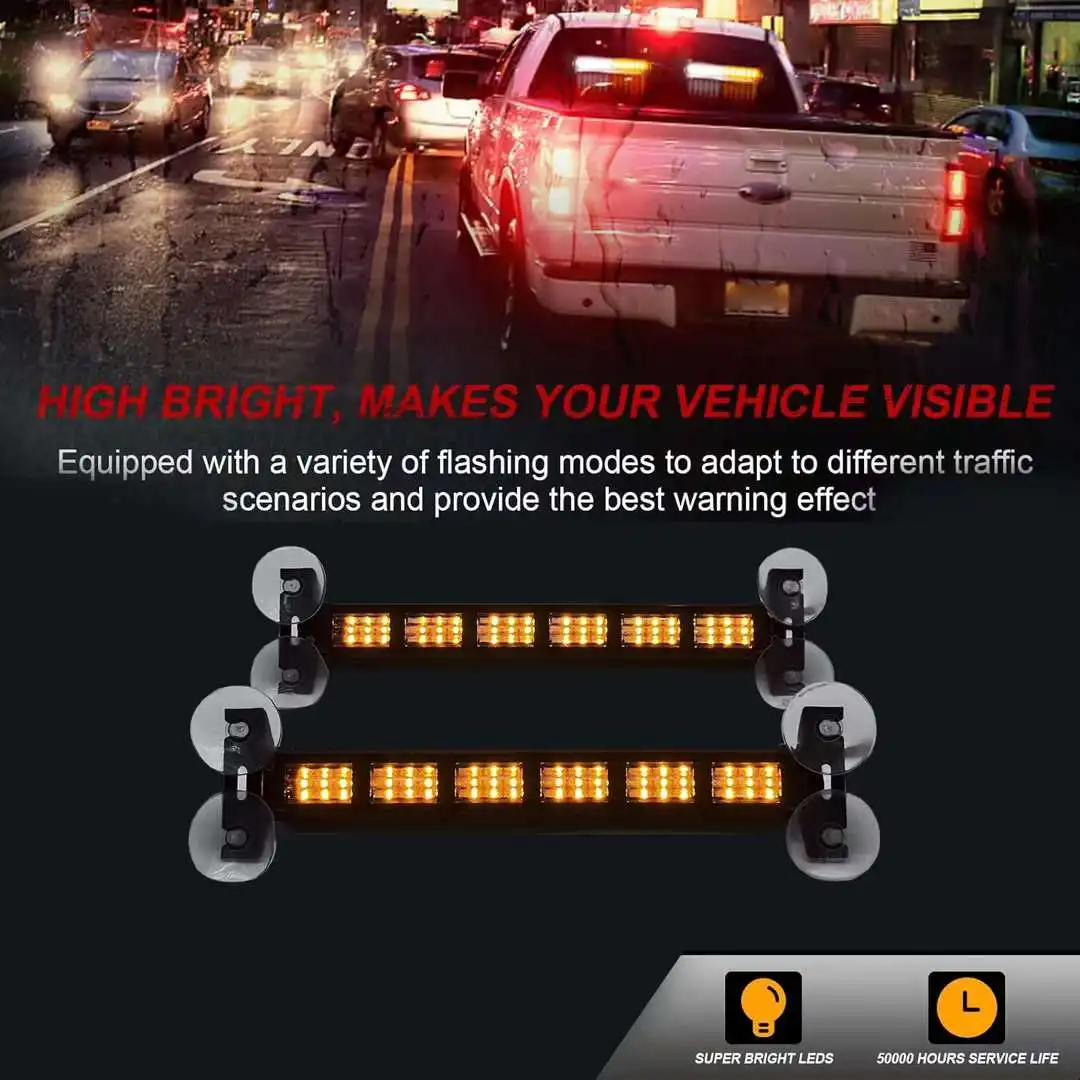 2 In 1 Emergency Strobe Light Traffic Advisor Light Bar LED Safety Warning Light Windshield Dashboard Strobe Light For Vehicles