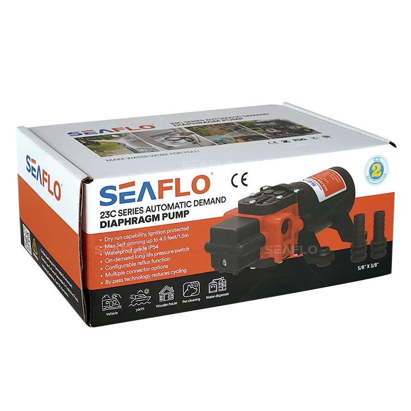SEAFLO 23C 시리즈 SFDP1-015-040-23C 자동 요구 다이어프램 펌프, RV 요트용 DC 워터 펌프, 자체 프라이밍 펌프, 12V, 24V