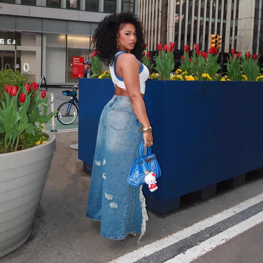 Europa Amerika 2025, zomer nieuwe hoge taille ruwe rand gescheurd gat oude split heuprok