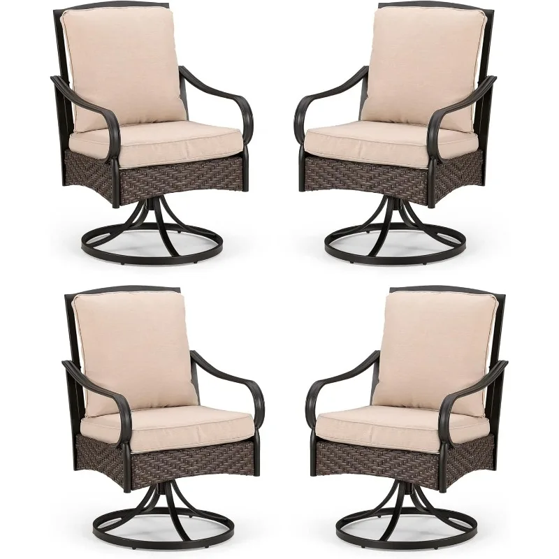 

PHI VILLA Patio Swivel Chairs Set of 4, Extra Large All-Weather Outdoor Dining Chair, Gentle Rocking Metal Wicker Frame
