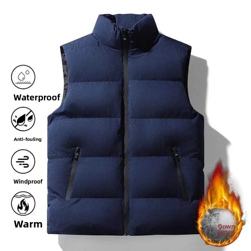 

Men's Fce Lined Quilted Vest for Workwear No Hat Stand Collar Jaet Thiened Winter Autumn Season Outerwear Zipper Closure