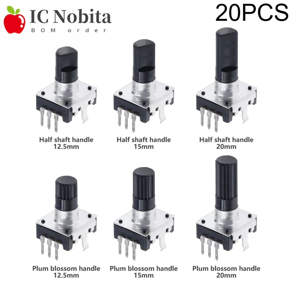 20PCS EC12 24 Position Rotary Encoder No Switch 3-Pin for Audio Amplifier Tone Volume Control Handle 12/15/20mm