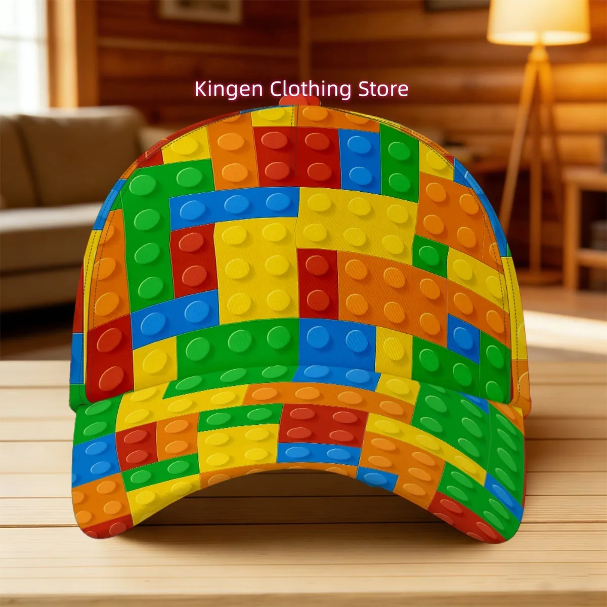1pc with Colorful Building Blocks Seamless Pattern Print Adjustable Snapback Cap Streetwear Dad Hat Perfect for Daily Wear Light