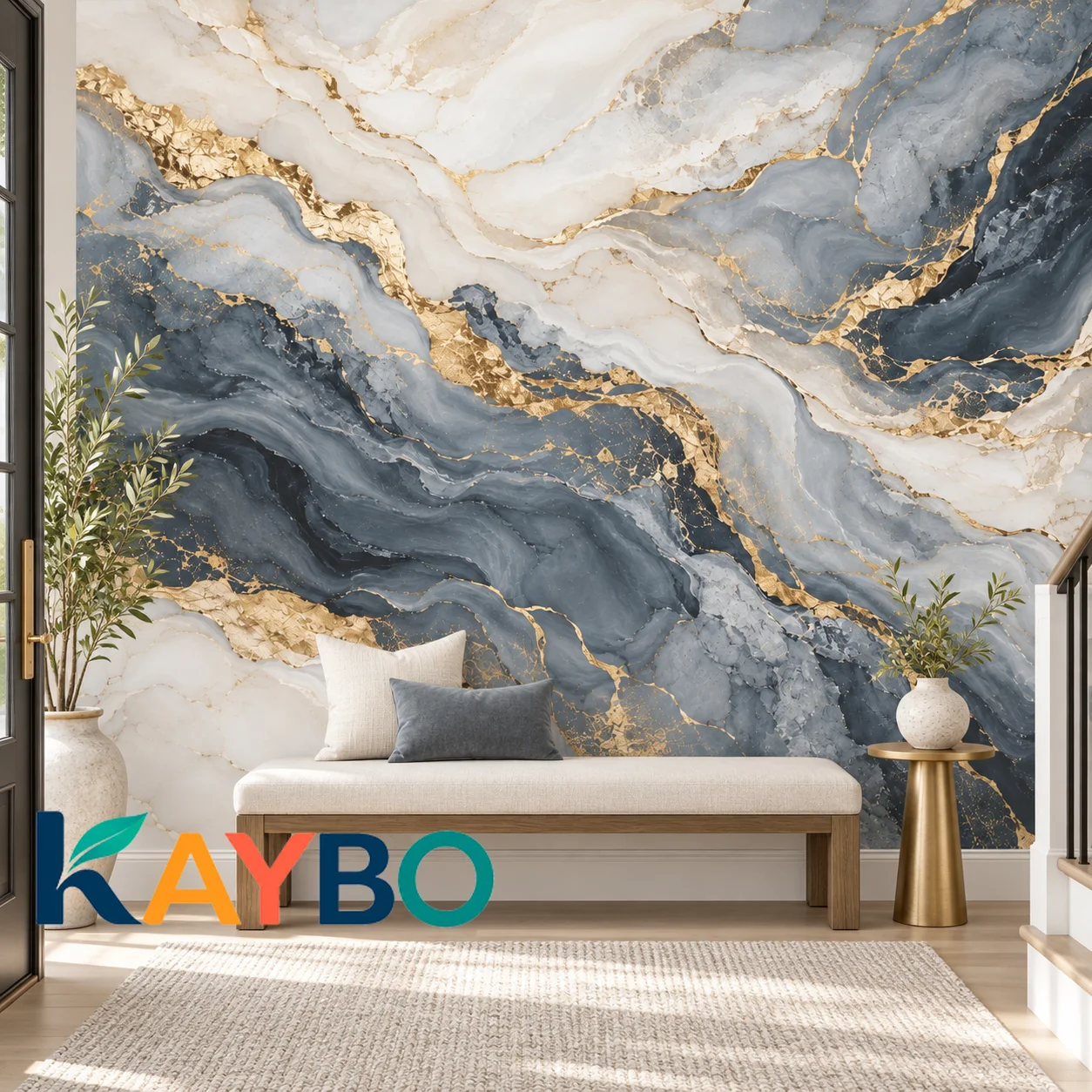 Marble Wall Mural Blue Gold Luxury Abstract Wallpaper Modern Stone Texture Non Self Adhesive Living Room Bedroom Home Wall Decor
