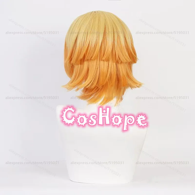 Agatsuma Zenitsu شعر مستعار تأثيري أصفر برتقالي شعر مستعار مختلط أنيمي مقاومة للحرارة بيروكات صناعية لجميع القديسين كرنفال زي الحفلات #4