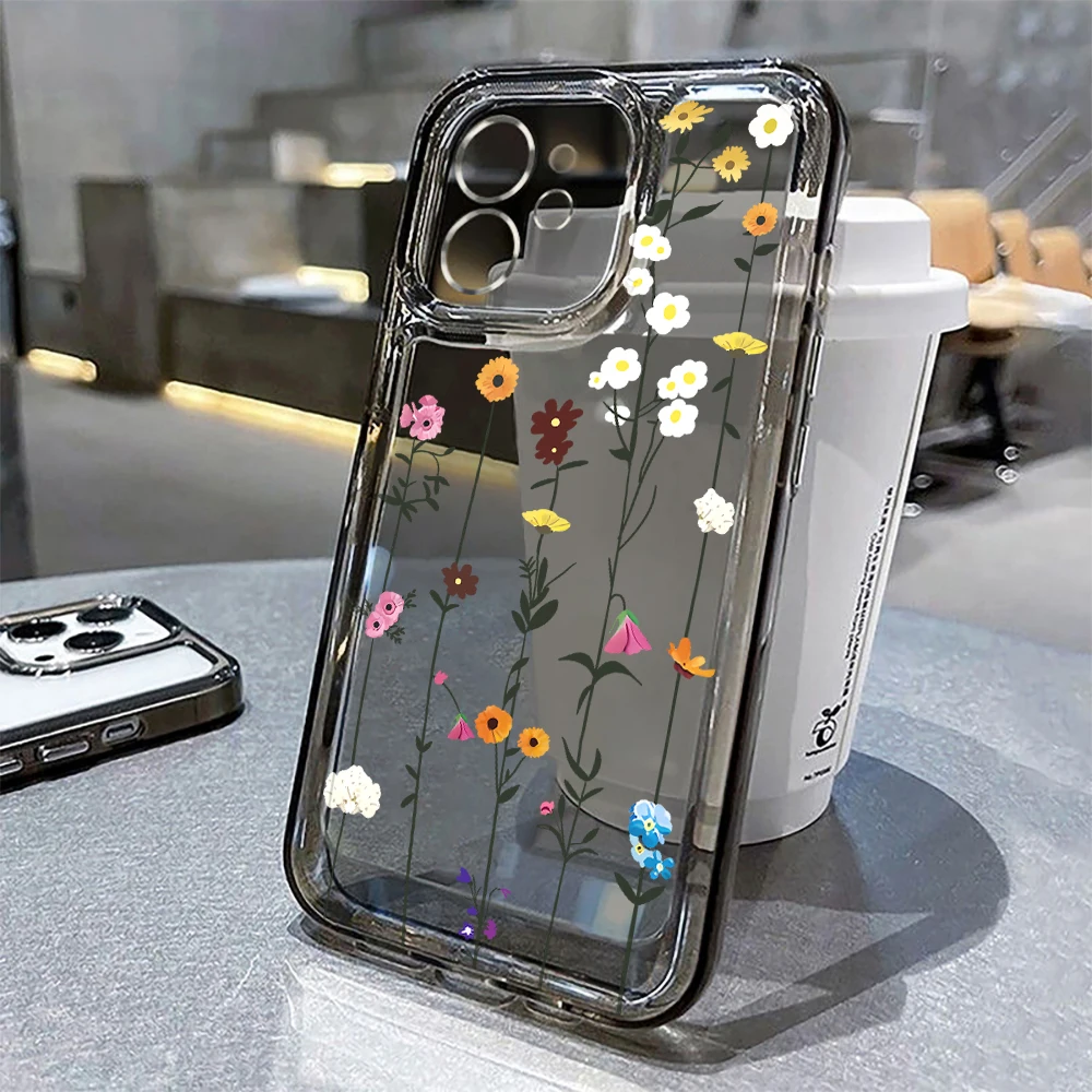 Cute Flower Shockproof Soft Case For iPhone 15 Fundas iPhone 16 14 13 12 11 Pro Max XS X XR 7 8 Plus SE 2022 2020 Clear Cover