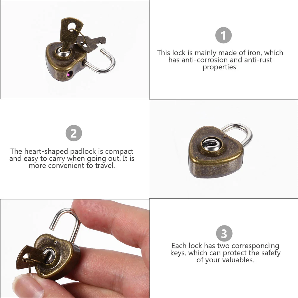 25 Pcs Lock Heart Padlock Mini Locks with Keys Heart-shaped Padlocks Iron Archaize Metal