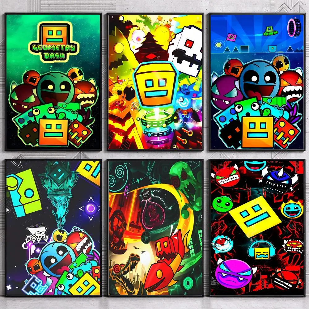Cool Rhythm Video Game G-Geometry Dash Poster Wall Art Print Sticker for Bedroom Living Room Dorm Office Modern Home Decor Gift