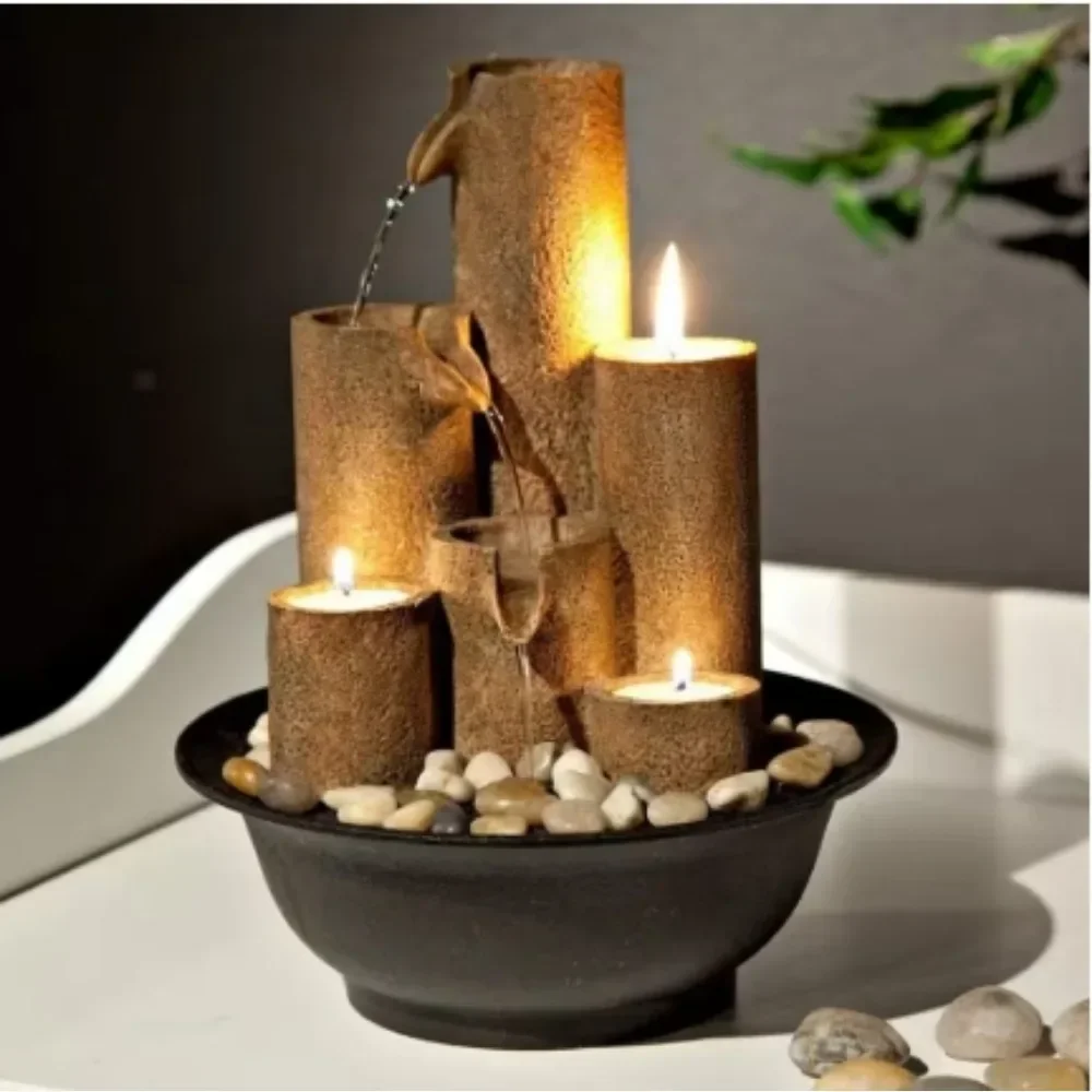 

Tall Indoor Tiered Column Tabletop Fountain with 3 Candles