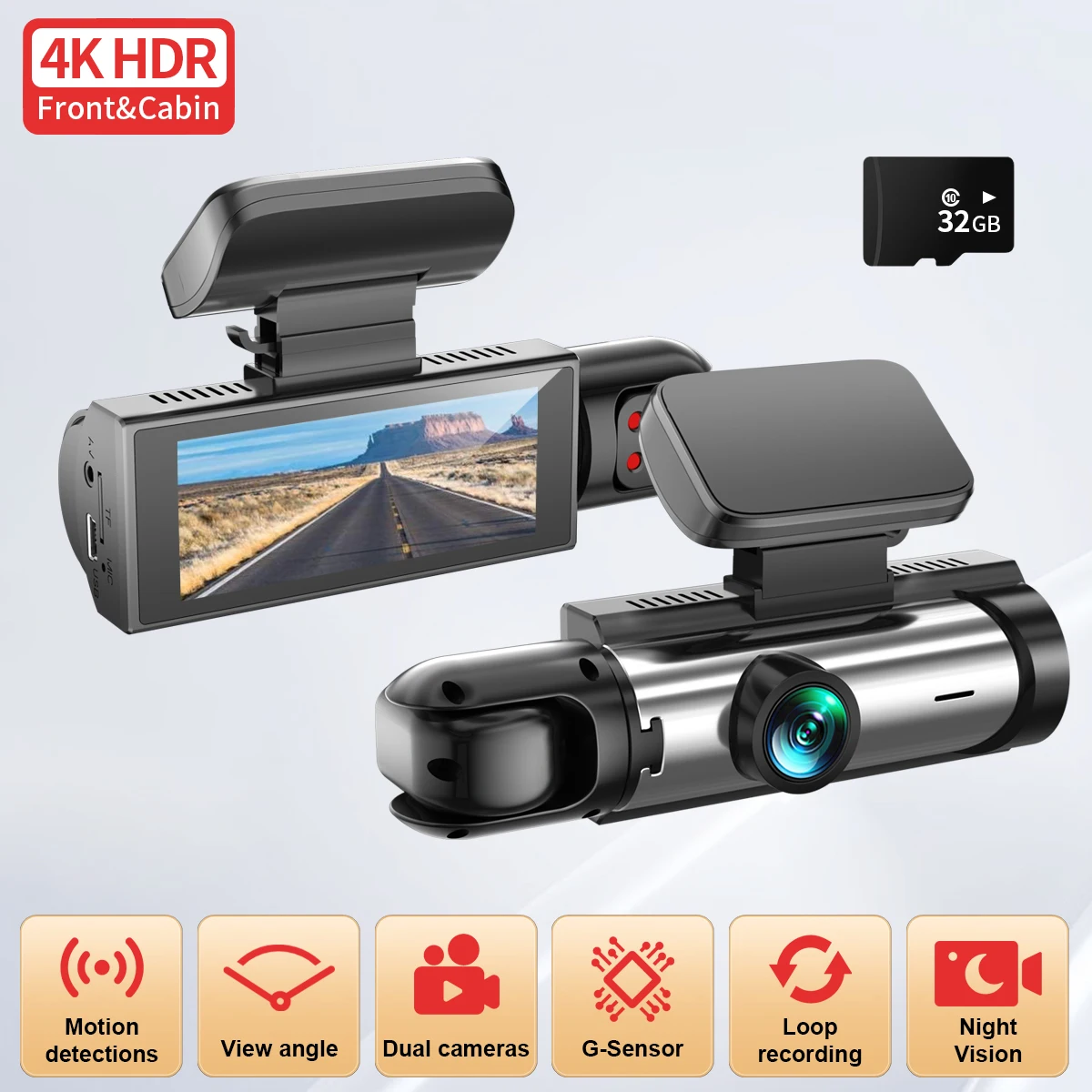 

2025 1080P Dual Dash Cam for Cars - Front & Inside Camera with 64GB Card, lPS Screen,IR Night Vision, 170° Wide Angle
