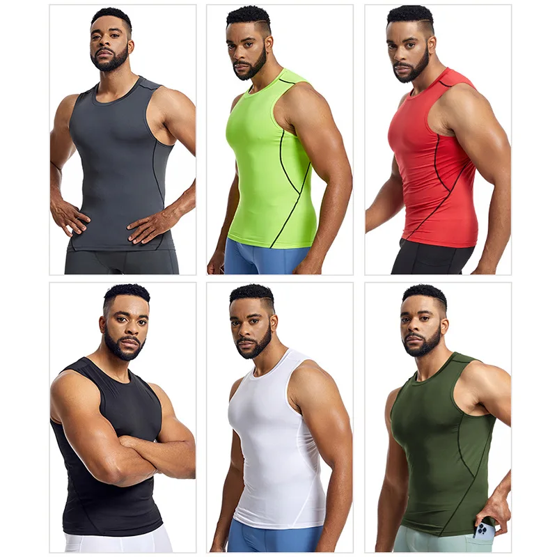 Men's Workout Vest Spring Tight Fitness Shirt Quick Dry Running Basketball Training Top