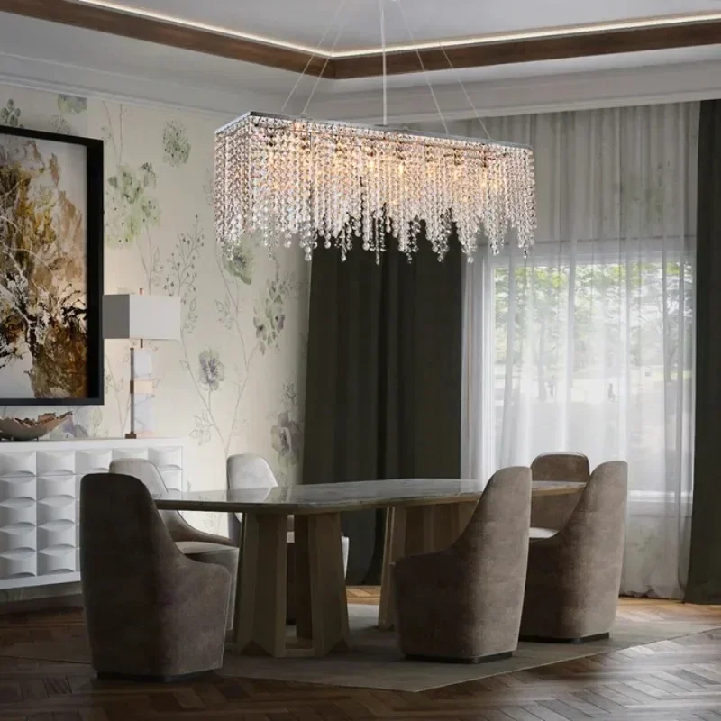 Nordic Modern Living Room Light Luxury Crystal LED Chandelier Chrome Restaurant Room Hotel High-End