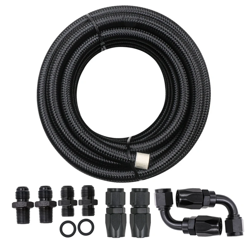 For 4L60E 4L65E Automatic Transmission Cooler Line Kit Black 6AN Fuel Line Hose Kit Aluminum Alloy