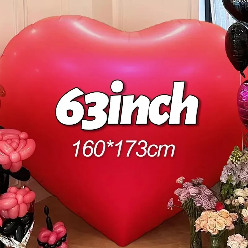 63Inch Large Love Balloons Red Heart Shaped Giant Aluminum Film Balloons Foil Helium Balloon for Birthday Valentine's Day Decor