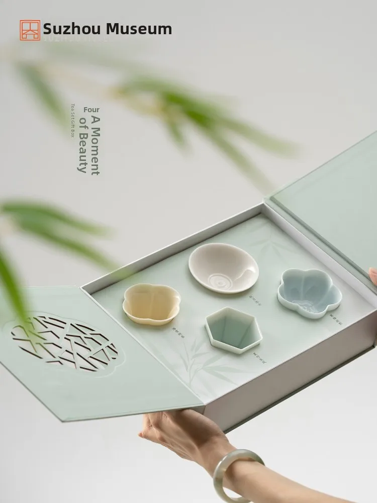 Suzhou Museum Ceramic Tea Set Gift Box Four Seasons Scenery Moving Gift Creative Cultural Gift Elderly Moving Gift