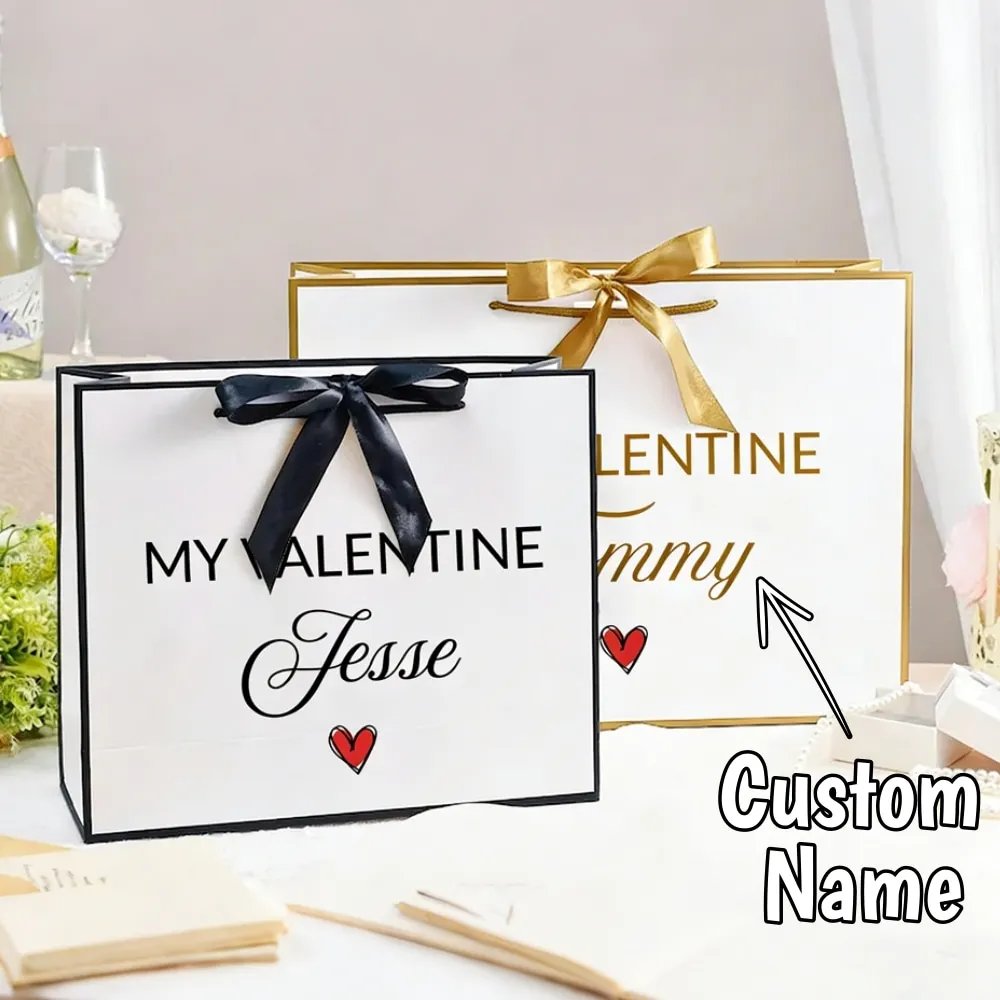 Maßgefertigte Hochwertige Valentinstag-Geschenktüte Boutique-Einkaufstasche mit Hochzeitstasche Trauzeugen Brautjungfern Souvenir Personalisierte Geschenktüte