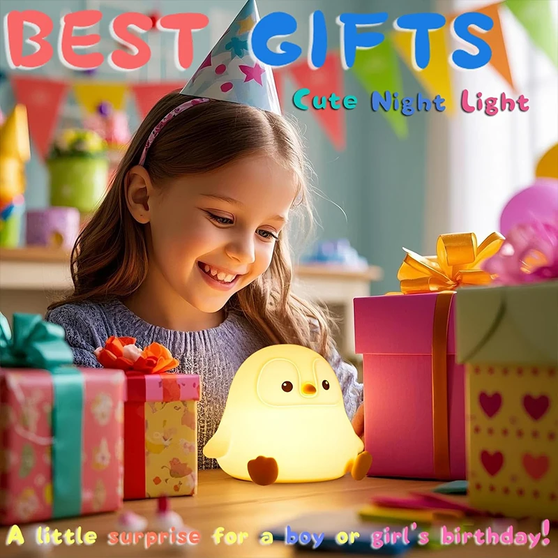 Lampka nocna w kształcie pingwina, miękka silikonowa lampka LED, 2 poziomy ściemniania, lampka dotykowa do sypialni, lampki dekoracyjne do akademika