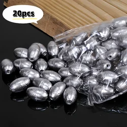 20-Pack Olive-Shaped Hollow Sinker Weights 3g - Iron Lead Alloy Fishing Sinkers with Groove for Sea Fishing, Long Casting, and E