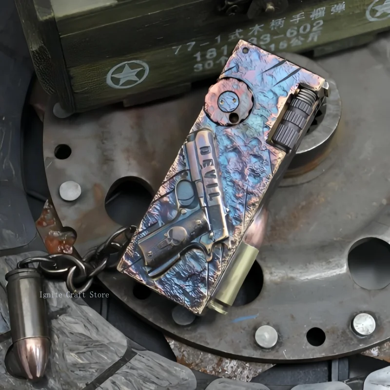 

Hand carved brass creative pistol style fuel lighter, hand carved lighter, cigarette accessories, men's gift
