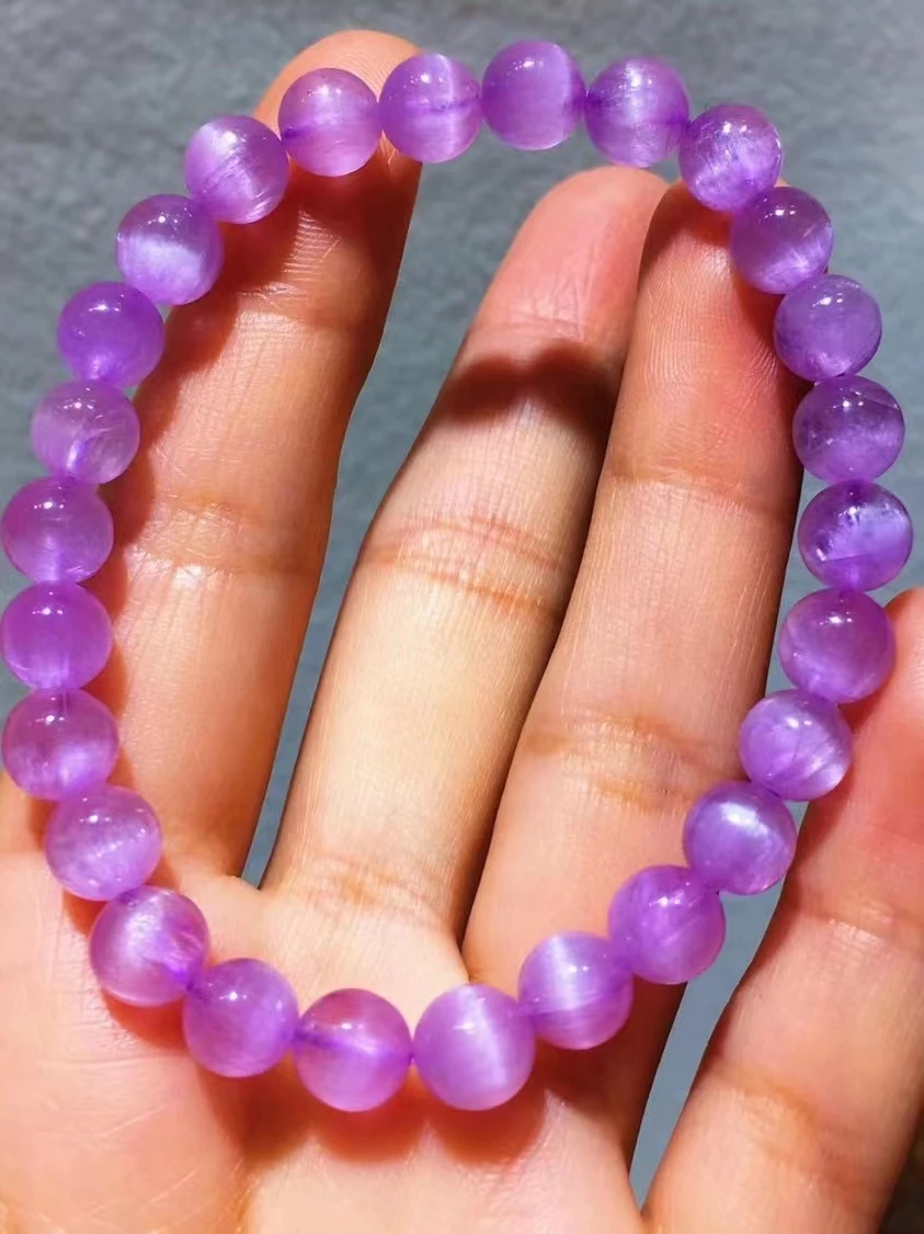 

Natural Purple Kunzite Cat Eye Round Beads Bracelet Women Men Kunzite 7.2mm Fashion Bracelet Jewelry AAAAAA