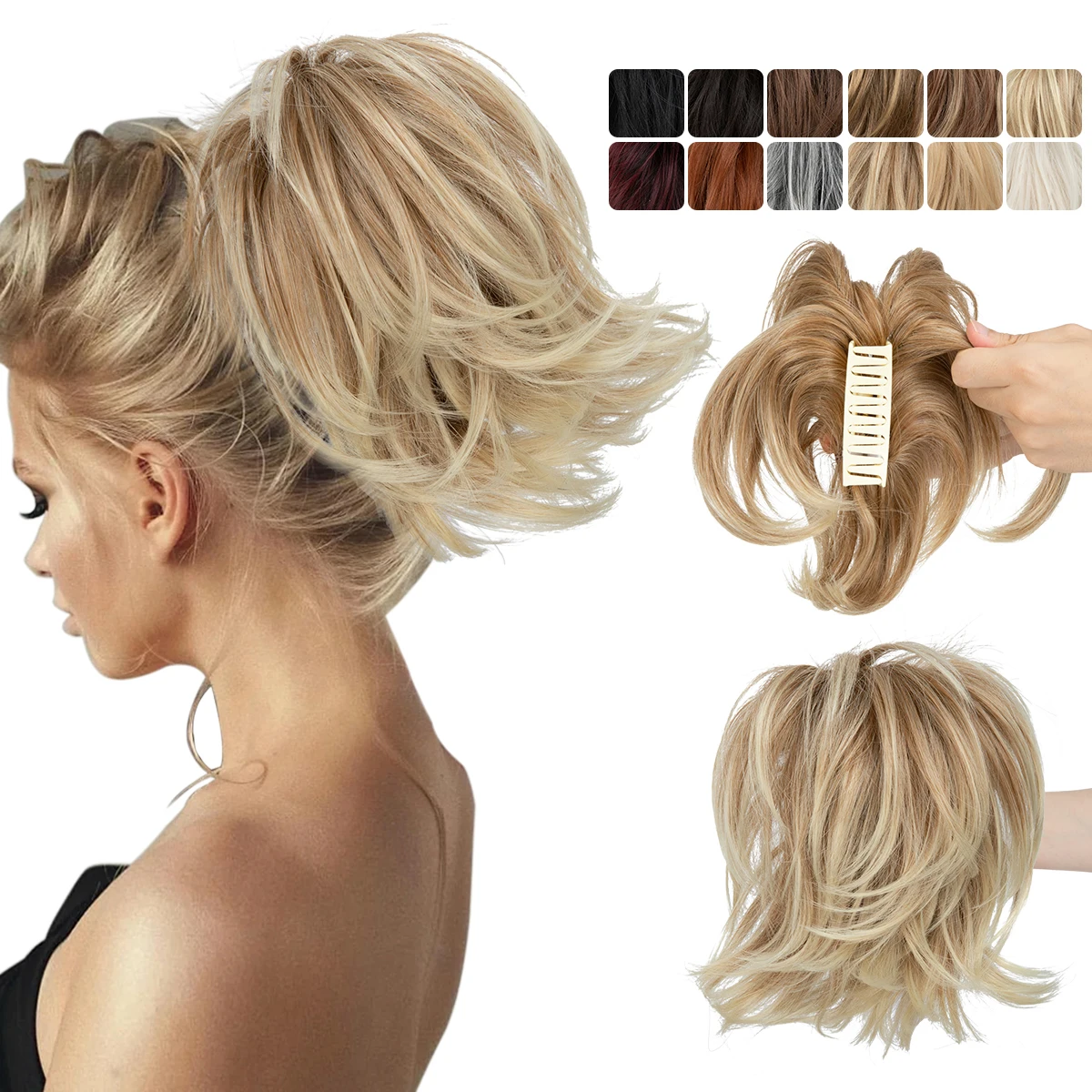 One Piece Premium Synthetic Diy Claw Clip In Ponytail Extension Hairpiece Daily Use Hair Bun Fake Blonde Pigtail for Women