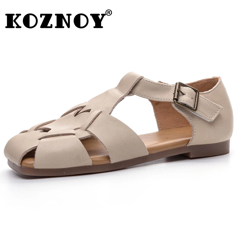 

Koznoy 2cm Weave Genuine Leather Women Sandals Shoes Flats Summer Platform Wedge Luxury Slippers Mary Jane Flats Hollow Oxfords
