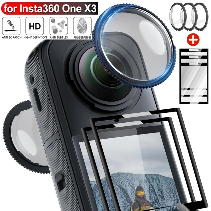 1-3Sets for Insta360 X3 Tempered Glass Screen Protectors Clear Lens Films for Insta 360 X3 Camera Full Coverage Protective Films