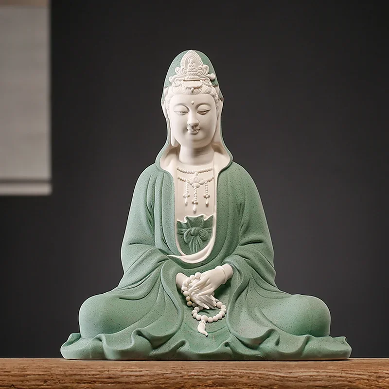 Ceramic Water Moon Free Guanyin Ornament, Chinese Living Room Entrance Bogu Frame, Buddha Statue Home Crafts