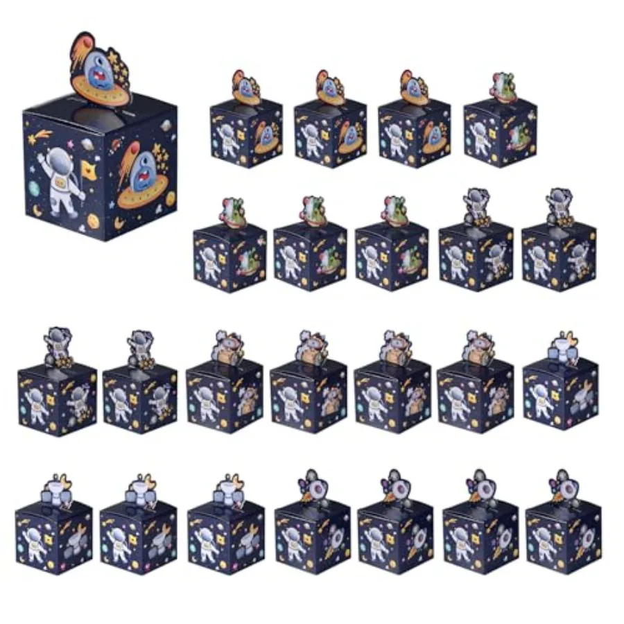 24 Cajas de Regalo para Fiesta Espacial, Cajas Plegables con Temática de Galaxia de 2.17 Pulgadas con Astronauta, Alien, Cohete y Planeta, Cajas para Golosinas