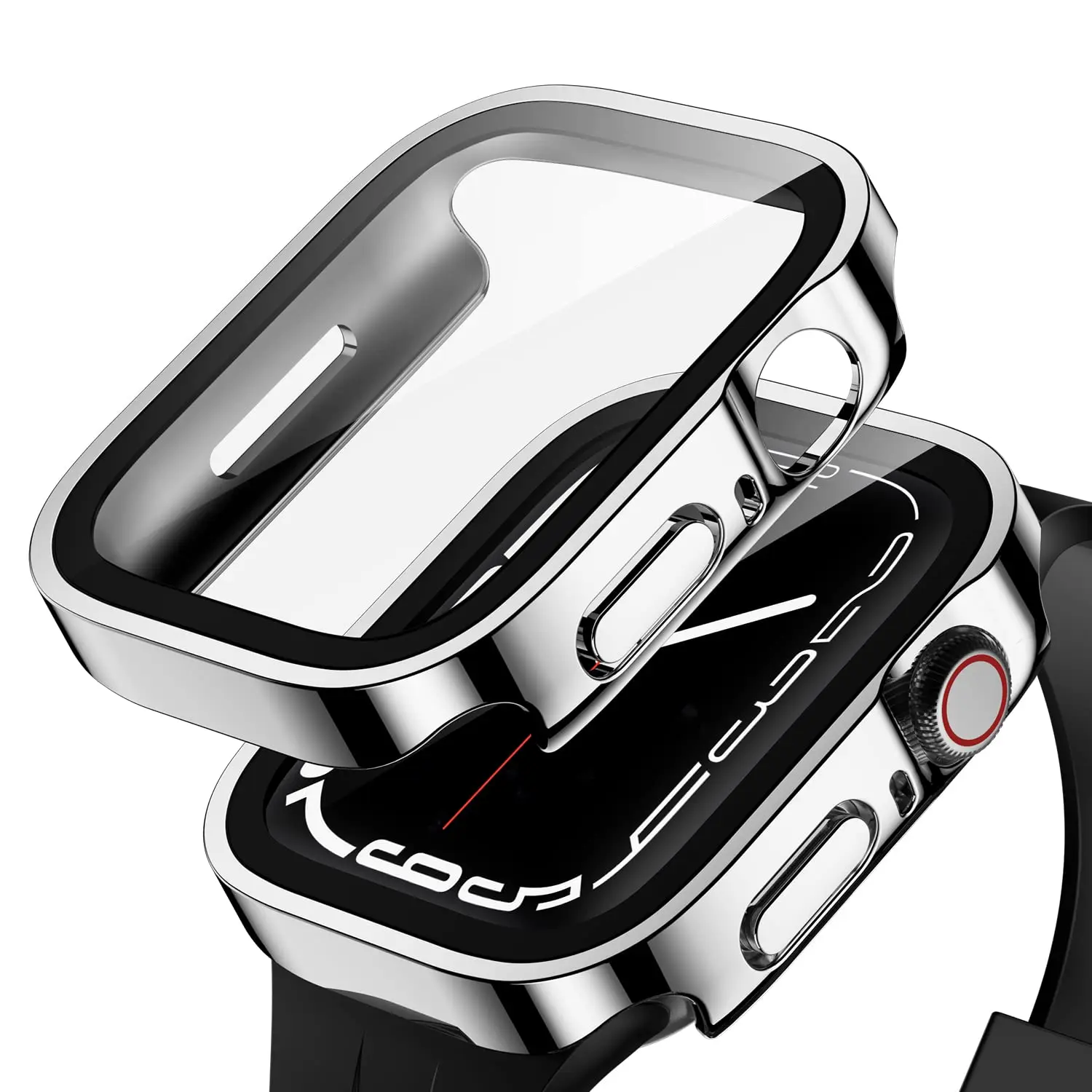 Glass+Case For Apple Watch 7 8 9 45mm 41mm 44mm 40mm PC straight edge Tempered Screen Protector Cover iWatch series 4 5 SE 6 7