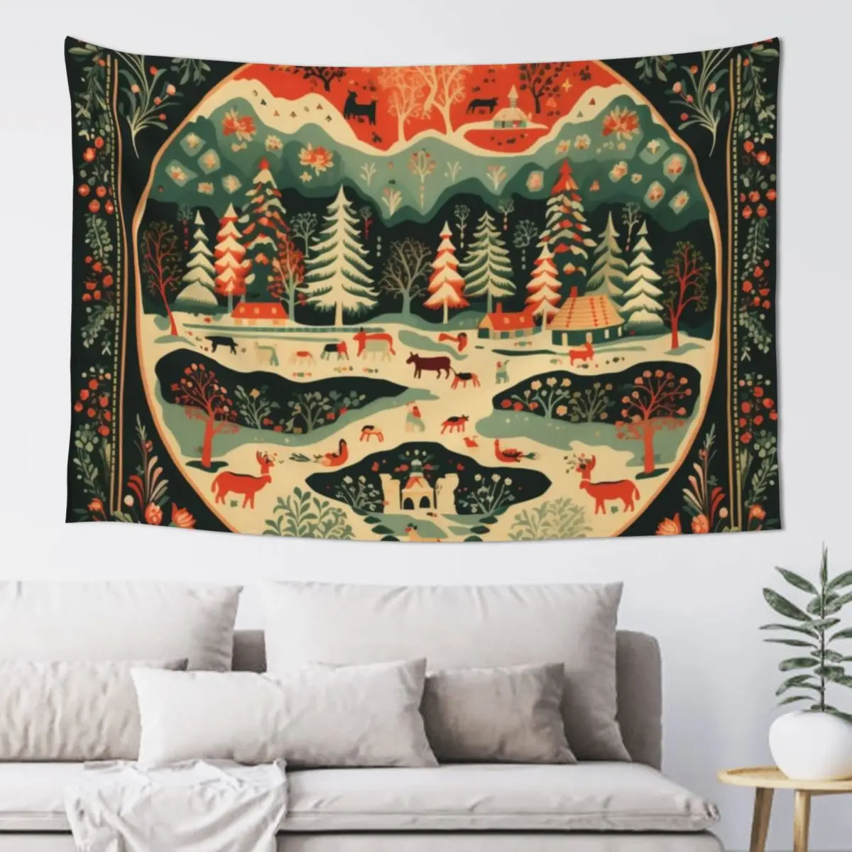 

A Vintage Round Folk Design for Christmas Tapestry Wall Decorations Outdoor Decor Tapestry
