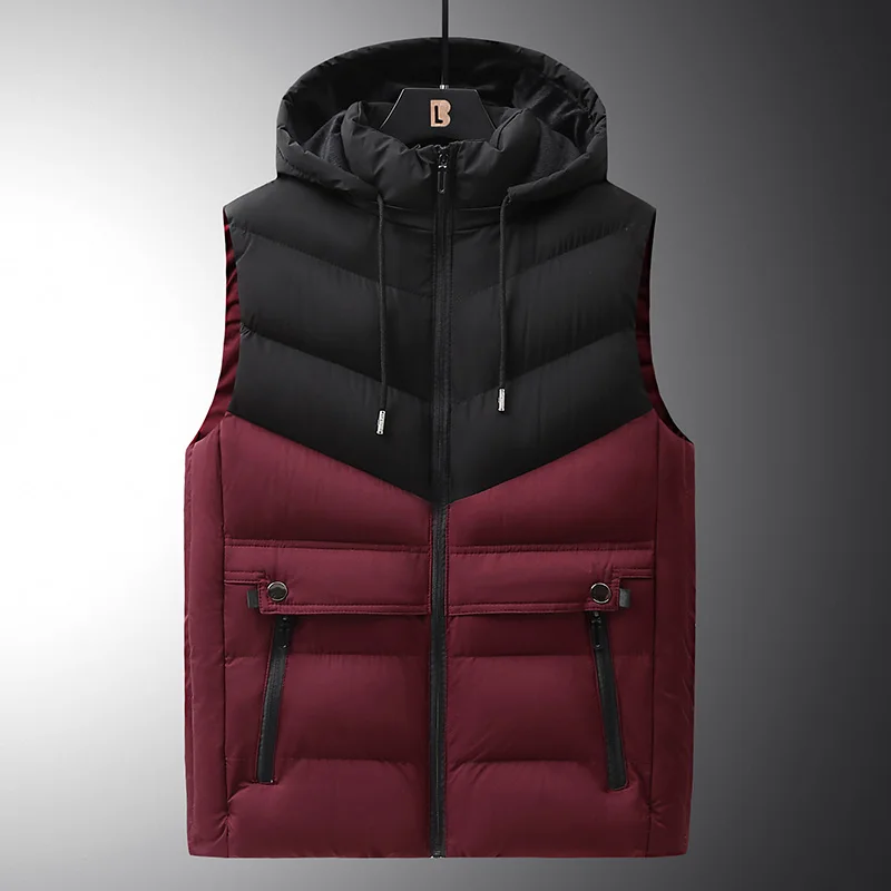 

New Nice Young Students Korean Version Trend Autumn Winter Hooded Vest Men'S Fashion Casual Splicing Cotton Coat Handsome