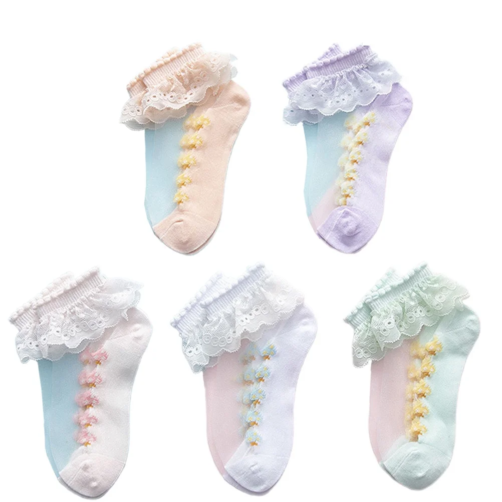 

5Pairs Comfortable Princess Lace Socks for Girls Soft Stretchy Thin Ankle Socks 3-5 Years Perfect Match with Casual Shoes All