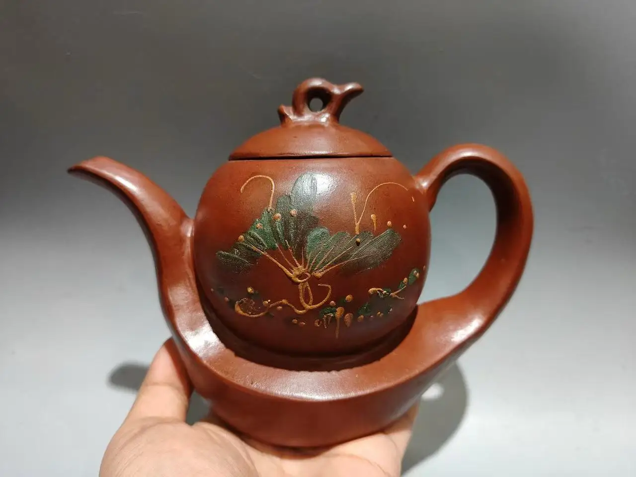 Old Chinese Handicraft Enameled YiXing Zisha (red stoneware) Teapot,Fragrant tea, with mark, Free shipping