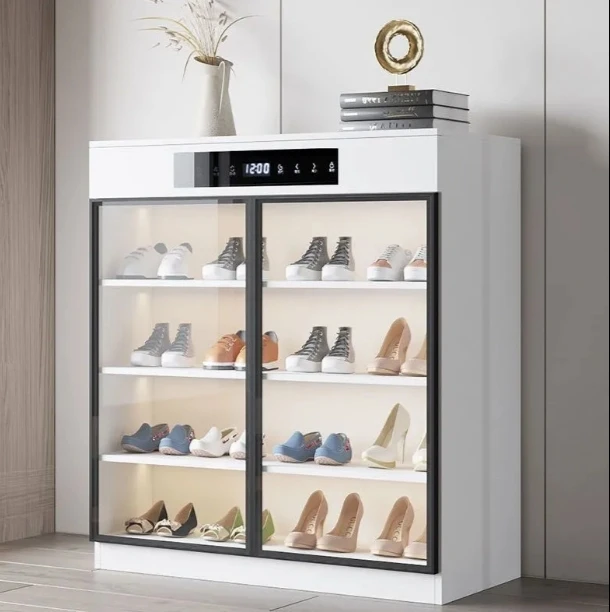 Large Capacity Shoe Cabinet Thin Hallway Entrance Household Use High Vertical Glass Door Display Storage Cabinet Furniture