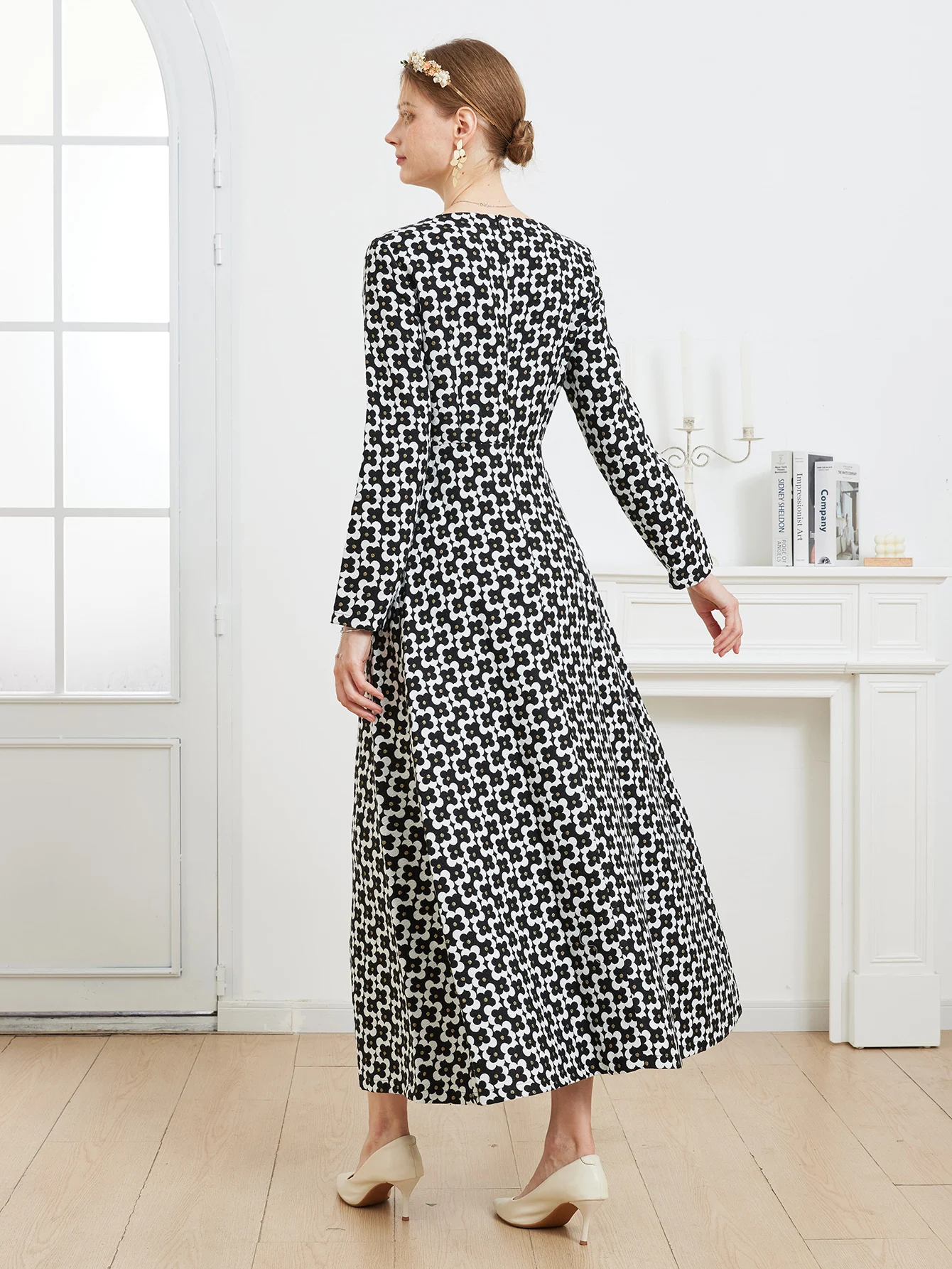 DEVCHATA Luxury Women Vintage Gold Thread Jacquard  Long Sleeve Dress Fashion Spring Autumn Floral Ladies Party dresses Clothing