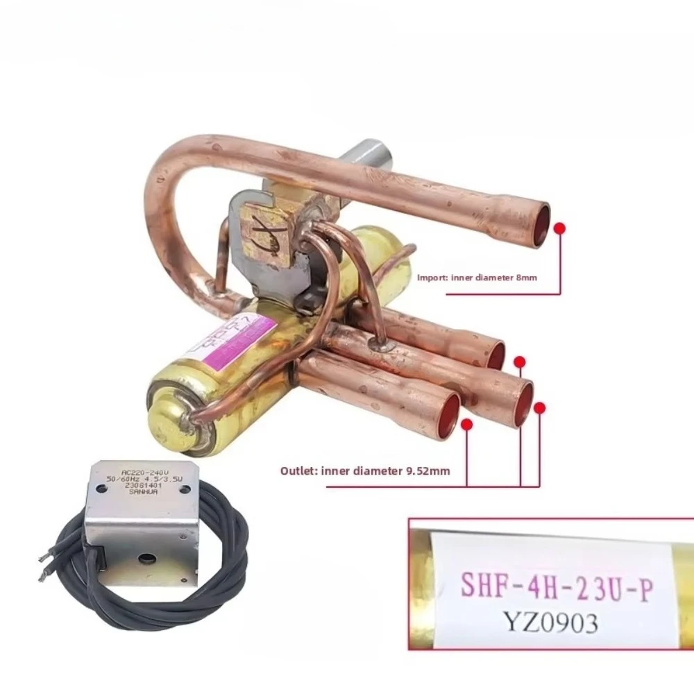 New SHF-4H-23U-P Four Way Reversing Valve With Coil For Sanhua Air Conditioner 4-Way Solenoid Valve Conditioning Spare Parts